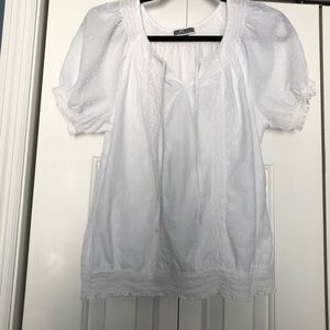White Cotton Top Size M Women's Eyelet Tie Front Loose JM Collection Macys